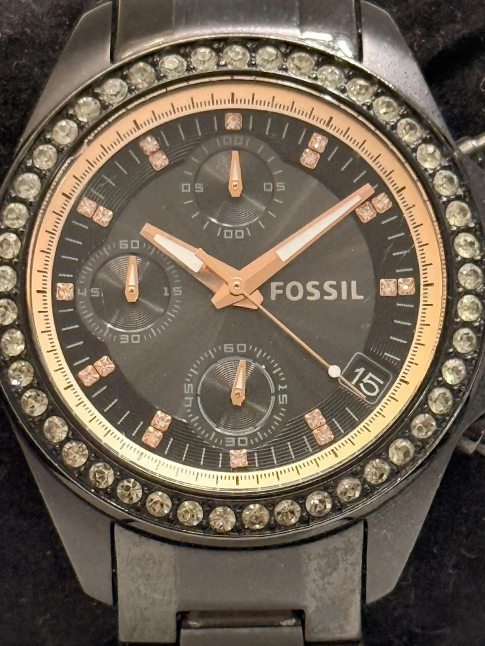 Fossil Black And Gold Stainless Steel Link Wrist Watch #12